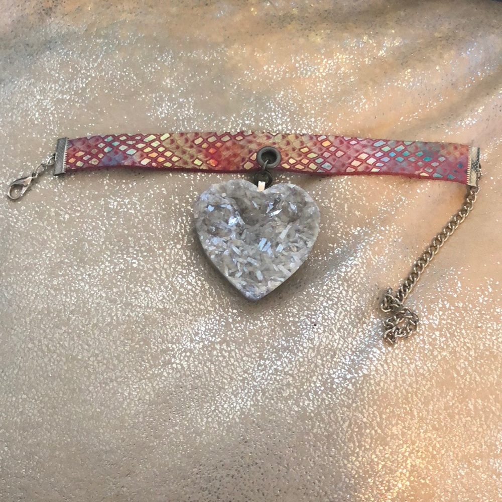 Druzy aura Heart ❤️ choker necklace iridescent - Picture 2 of 7